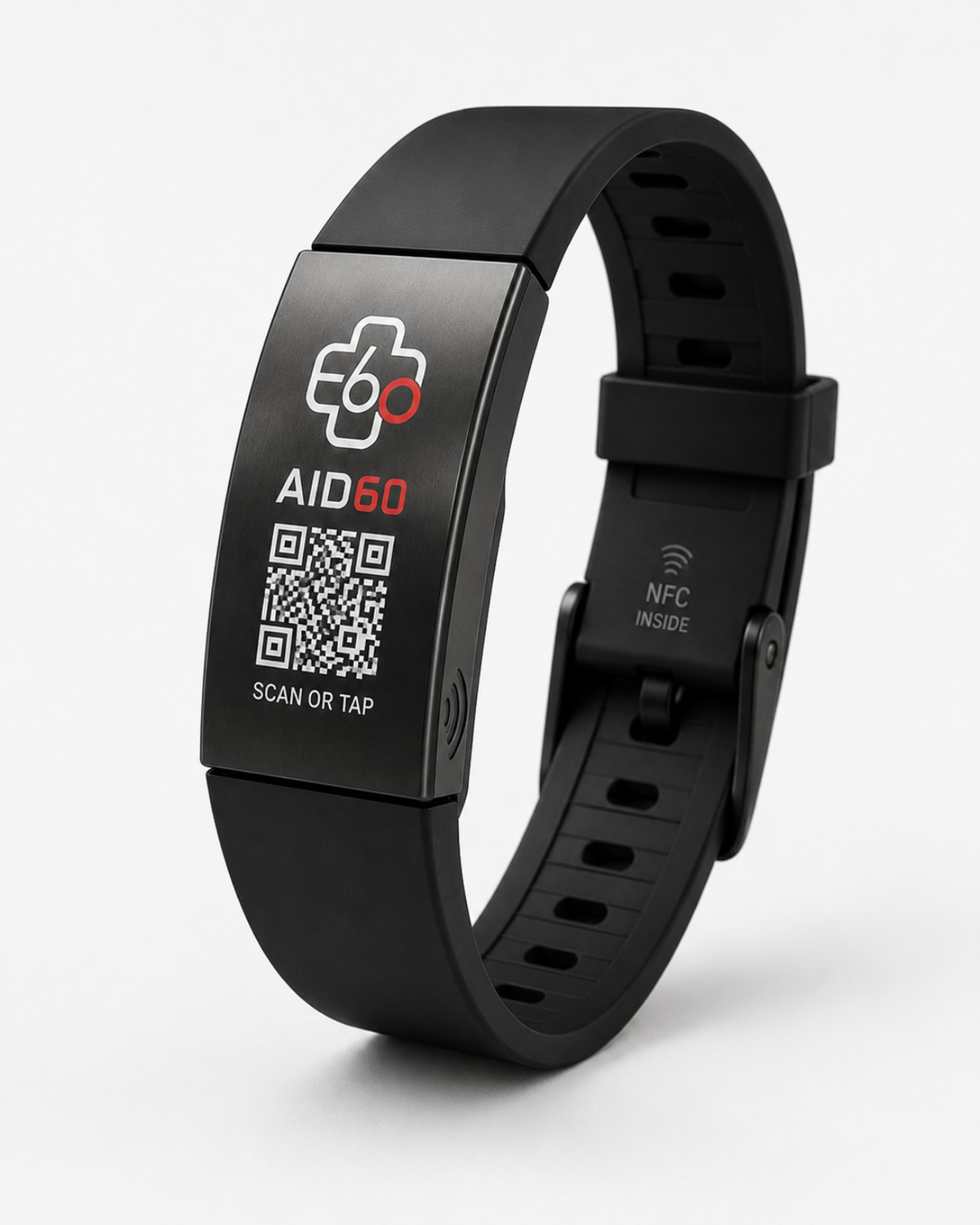 AID60 emergency ID bracelet with QR code and NFC